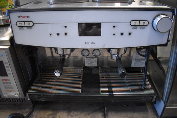 Schaerer Barista Stainless Steel Commercial Countertop 2 Group Espresso Machine w/ 2 Portafilters, 2 Steam Wands and 2 Hoppers. 208 Volts, 1 Phase. 29x23x30 - Image 5 of 6