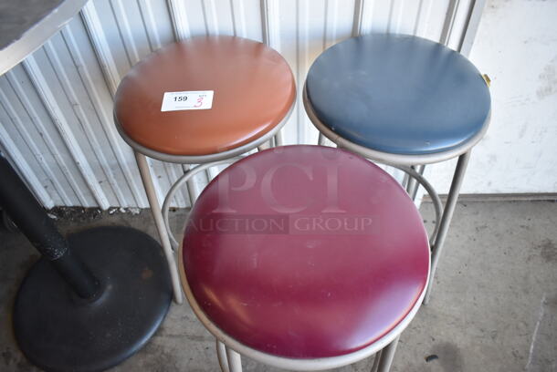 3 Gray Metal Stools; Brown, Blue and Purple. 16x16x31. 3 Times Your Bid! - Image 2 of 3