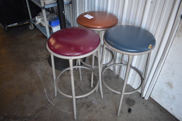 3 Gray Metal Stools; Brown, Blue and Purple. 16x16x31. 3 Times Your Bid! - Image 3 of 3