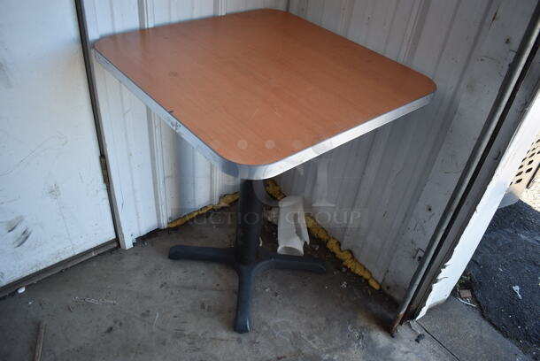 2 Wood Pattern Dining Height Table on Black Metal Table Base. Stock Picture - Cosmetic Condition May Vary. 24x24x29.5. 2 Times Your Bid! - Image 2 of 4