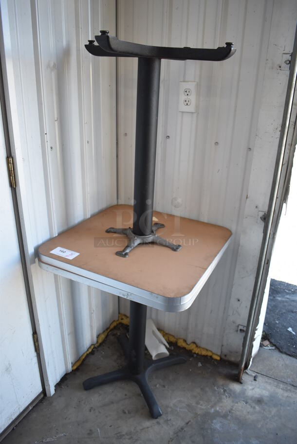 2 Wood Pattern Dining Height Table on Black Metal Table Base. Stock Picture - Cosmetic Condition May Vary. 24x24x29.5. 2 Times Your Bid! - Image 4 of 4