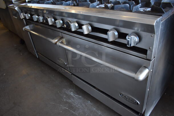 Dynamic Cooking Systems DCS Stainless Steel Commercial Natural Gas Powered 10 Burner Range w/ 2 Ovens, Over Shelf and Back Splash. 60x30x60 - Image 4 of 8