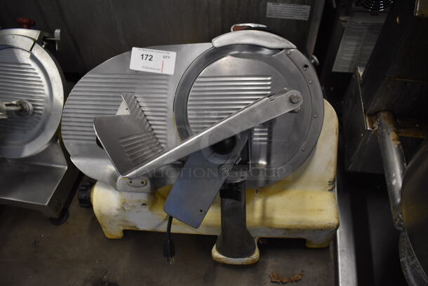 Berkel Stainless Steel Commercial Countertop Meat Slicer w/ Blade Sharpener. 115 Volts, 1 Phase. 27x20x21. Tested and Does Not Power On