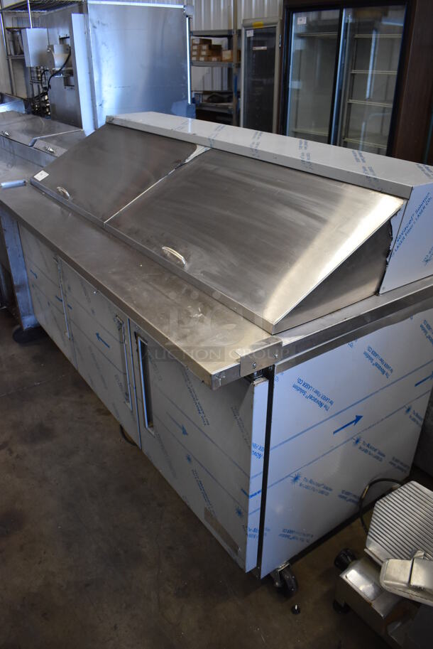 Berg EDMT 72 30 BERG HC Stainless Steel Commercial Sandwich Salad Prep Table Bain Marie Mega Top w/ Poly Drop In Bins on Commercial Casters. 115 Volts, 1 Phase. 72x34x48. Tested and Working! - Image 2 of 10