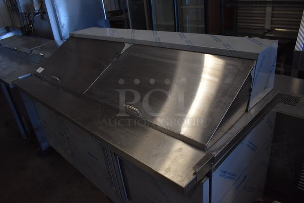 Berg EDMT 72 30 BERG HC Stainless Steel Commercial Sandwich Salad Prep Table Bain Marie Mega Top w/ Poly Drop In Bins on Commercial Casters. 115 Volts, 1 Phase. 72x34x48. Tested and Working! - Image 3 of 10