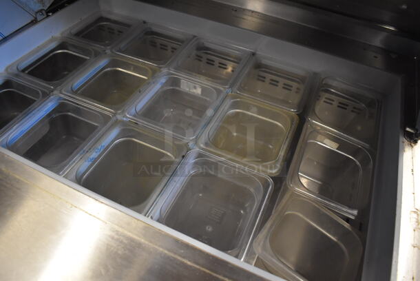 Berg EDMT 72 30 BERG HC Stainless Steel Commercial Sandwich Salad Prep Table Bain Marie Mega Top w/ Poly Drop In Bins on Commercial Casters. 115 Volts, 1 Phase. 72x34x48. Tested and Working! - Image 5 of 10