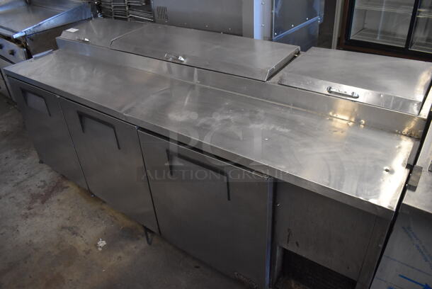 True TPP-93 Stainless Steel Commercial Pizza Prep Table on Commercial Casters. 115 Volts, 1 Phase. 93x32x42. Tested and Working!