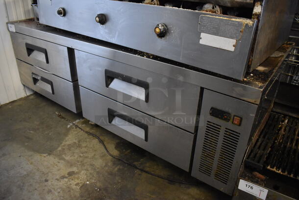 Stainless Steel Commercial 4 Drawer Chef Base on Commercial Casters. 72x32x26. Tested and Working!