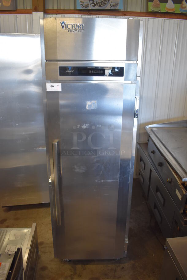 BRAND NEW! Victory RS-1D-R1-448186APS3C Stainless Steel Commercial Single Door Reach In Cooler on Commercial Casters. 115 Volts, 1 Phase. 26x34x82. Cannot Test - Unit Is Set Up For Hardwire