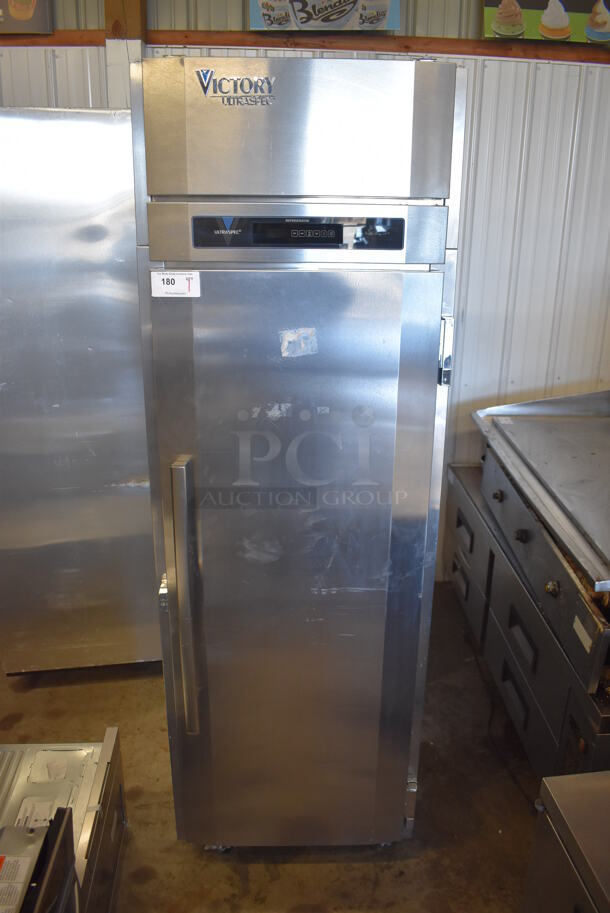 BRAND NEW! Victory RS-1D-R1-448186APS3C Stainless Steel Commercial Single Door Reach In Cooler on Commercial Casters. 115 Volts, 1 Phase. 26x34x82. Cannot Test - Unit Is Set Up For Hardwire - Image 1 of 7