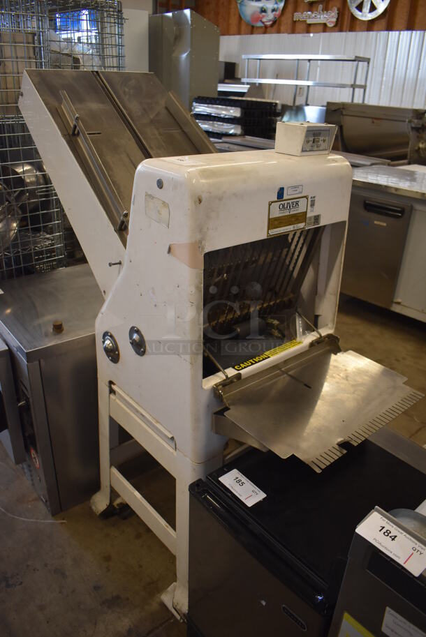 Oliver 797-32-NC Metal Commercial Floor Style Bread Loaf Slicer. 115 Volts, 1 Phase. 48x21x56. Tested and Working!