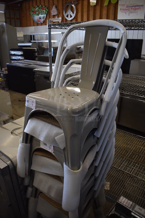 4 BRAND NEW! Gray Metal Tolix Style Chairs. Stock Picture - Cosmetic Condition May Vary. 18x20x32. 4 Times Your Bid! - Image 3 of 4