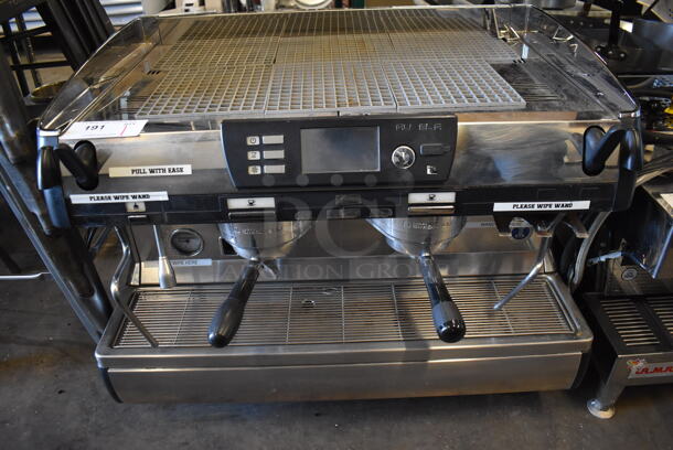 Nuova Simonelli Aurelia Stainless Steel Commercial Countertop 2 Group Espresso Machine w/ 2 Portafilters and 2 Steam Wands. 208 Volts, 1 Phase. 32x22x27 - Image 1 of 6