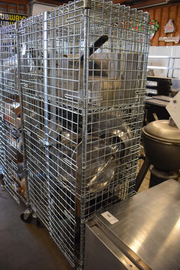 Chrome Finish 4 Tier Wire Shelving Unit w/ Liquor Cage and Contents on Commercial Casters. BUYER MUST DISMANTLE. PCI CANNOT DISMANTLE FOR SHIPPING. PLEASE CONSIDER FREIGHT CHARGES. 30x20x70 - Image 6 of 6