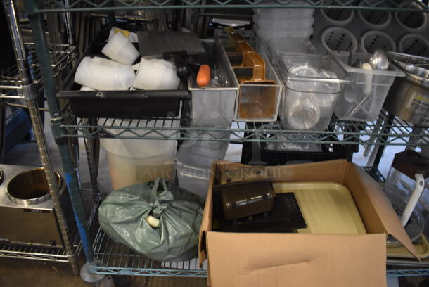 ALL ONE MONEY! Lot of 5 Tiers Worth of Various Items Including Poly Drop In Bins, Metal Baking Pans and Trays. Does Not Include Shelving Unit. - Image 7 of 7