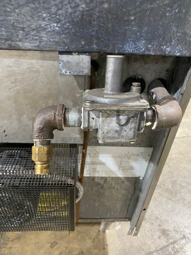 BEAUTIFUL! Garland Commercial Natural Gas Powered 6 Burner Stove With Right Side Flat Griddle! Griddle Has Side Splashes! With Raised Back Splash And Salamander Shelf! With 2 Oven Underneath! ONE OVEN WITH CONVECTION! Metal Oven Racks! All Stainless Steel! On Legs! - Image 11 of 12