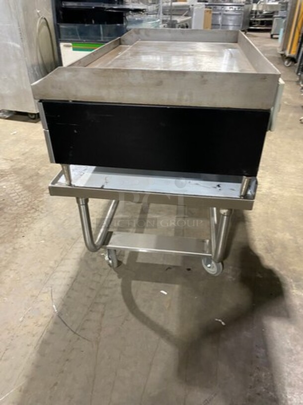 WOW! NEW! NEVER USED! Garland Commercial Countertop Electric Powered Flat Top Griddle! With Back And Side Splashes! On Legs! On Equipment Stand! All Stainless Steel! On Casters! Model: E2448G SN: 0404ME0033 208V 60HZ 3 Phase - Image 3 of 10