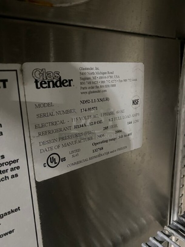 NICE! 2004 Glas Tender Commercial 2 Door Back Bar Cooler! With View Through Doors! With Dual Side Storage! All Stainless Steel! Model: ND52L1XS SN: 13491571 115V 60HZ 1 Phase - Image 7 of 11