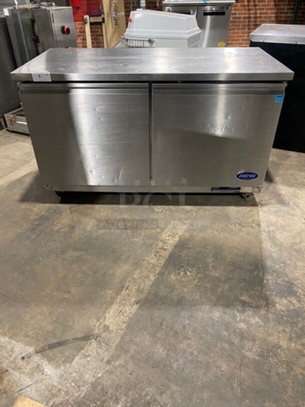 Entree Commercial 2 Door Lowboy/Worktop Cooler! All Stainless Steel! On Casters! Model: UR61 SN: 1904ENTB03720 115V 60HZ 1 Phase