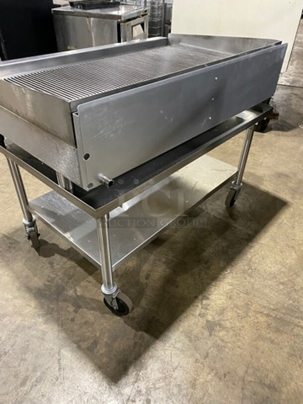 NICE! Imperial Commercial Natural Gas Powered Grooved Grill! With Back And Side Splashes! On Legs! On Equipment Stand! With Storage Space Underneath! All Stainless Steel! On Casters! WORKING WHEN REMOVED! - Image 4 of 10