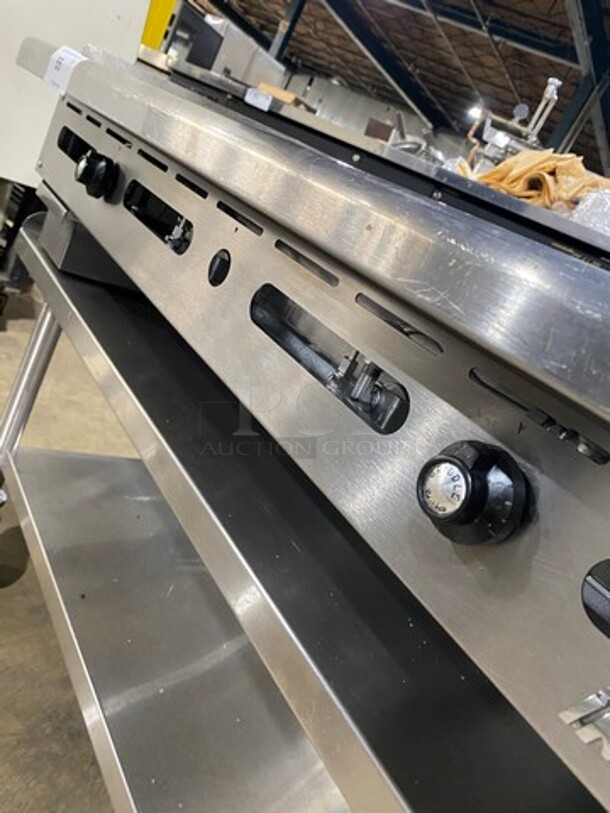 NICE! Imperial Commercial Natural Gas Powered Grooved Grill! With Back And Side Splashes! On Legs! On Equipment Stand! With Storage Space Underneath! All Stainless Steel! On Casters! WORKING WHEN REMOVED! - Image 7 of 10