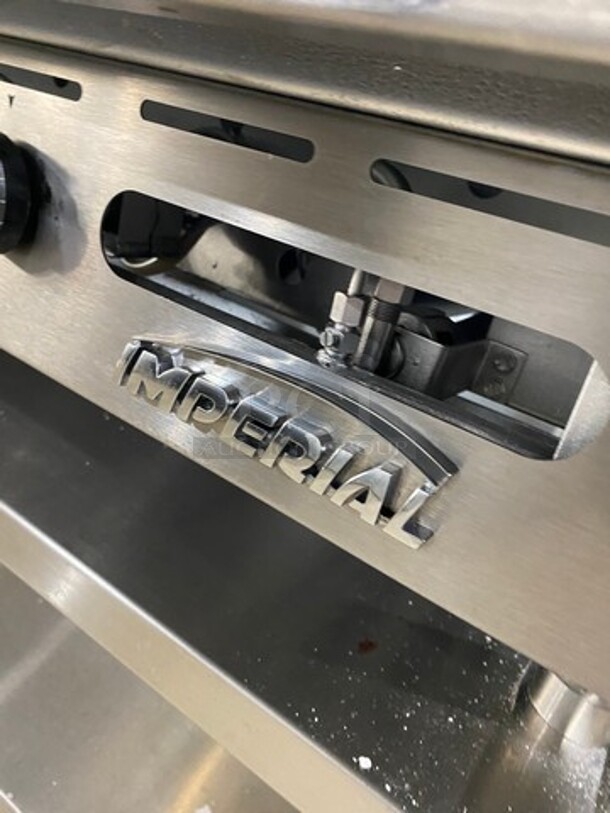 NICE! Imperial Commercial Natural Gas Powered Grooved Grill! With Back And Side Splashes! On Legs! On Equipment Stand! With Storage Space Underneath! All Stainless Steel! On Casters! WORKING WHEN REMOVED! - Image 8 of 10
