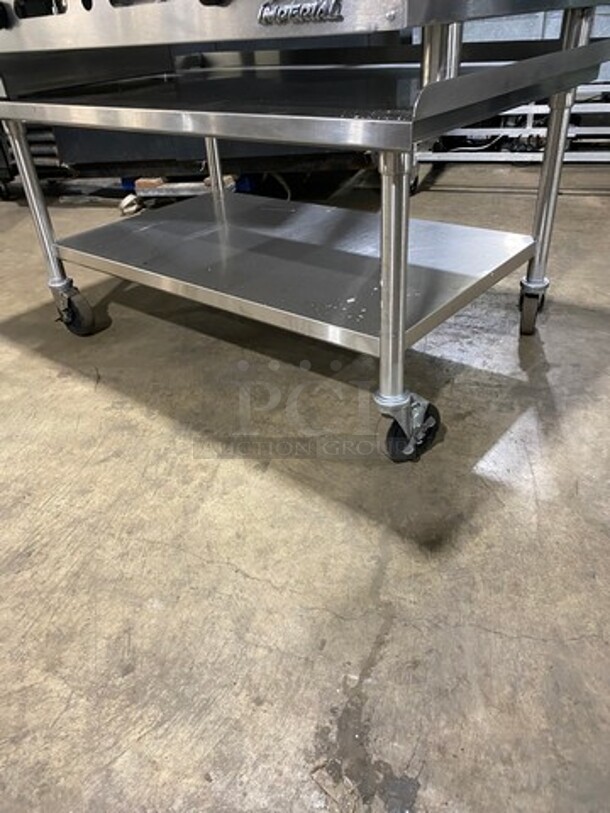 NICE! Imperial Commercial Natural Gas Powered Grooved Grill! With Back And Side Splashes! On Legs! On Equipment Stand! With Storage Space Underneath! All Stainless Steel! On Casters! WORKING WHEN REMOVED! - Image 9 of 10