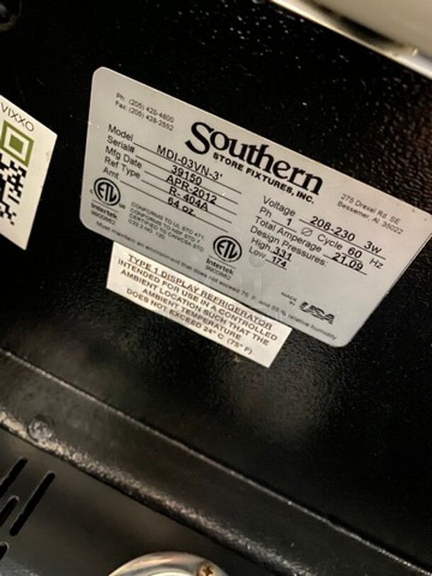 2012 Southern Commercial Refrigerated Open Grab-N-Go Display Case! Model: MDI03VN3 SN: 39150 208/230V 60HZ 1 Phase - Image 6 of 7