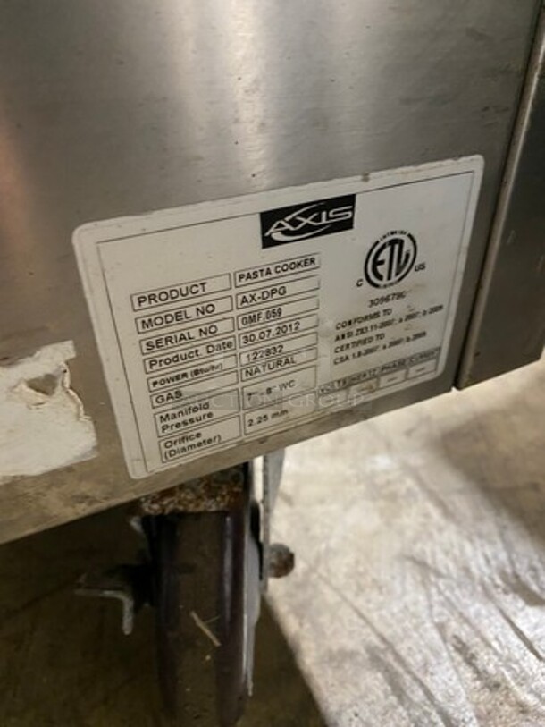 2012 Axis Commercial Natural Gas Powered 2 Bay Pasta Cooker! All Stainless Steel! On Casters! Model: AXDPG SN: GMF059 - Image 10 of 10