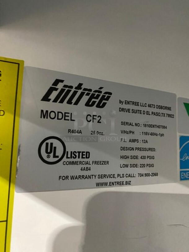 Entree Commercial 2 Door Reach In Freezer! With Poly Coated Racks! Solid Stainless Steel! On Casters! Model: CF2 SN: 1810ENTH07084 115V 60HZ 1 Phase - Image 8 of 10