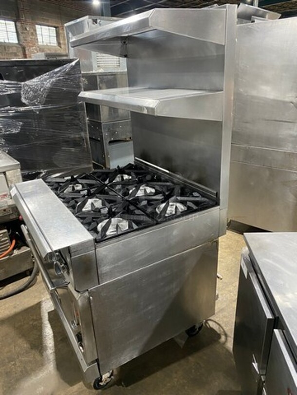 Vulcan Commercial Natural Gas Powered 6 Burner Stove! With Raised Back Splash And Double Overhead Shelves! With Full Size Oven Underneath! Metal Oven Rack! All Stainless Steel! On Casters! - Image 2 of 12