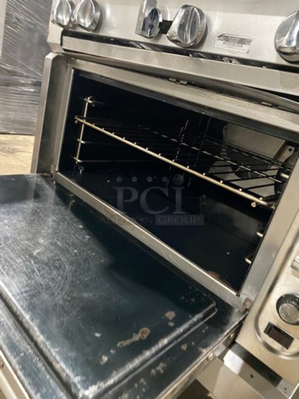 Vulcan Commercial Natural Gas Powered 6 Burner Stove! With Raised Back Splash And Double Overhead Shelves! With Full Size Oven Underneath! Metal Oven Rack! All Stainless Steel! On Casters! - Image 7 of 12