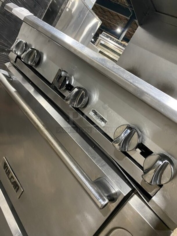 Vulcan Commercial Natural Gas Powered 6 Burner Stove! With Raised Back Splash And Double Overhead Shelves! With Full Size Oven Underneath! Metal Oven Rack! All Stainless Steel! On Casters! - Image 8 of 12