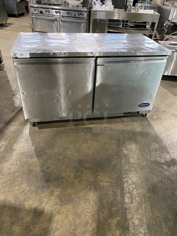 Entree Commercial 2 Door Lowboy/Worktop Cooler! All Stainless Steel! On Casters! Model: UR61Q SN: 1704ENTH90694 115V 60HZ 1 Phase