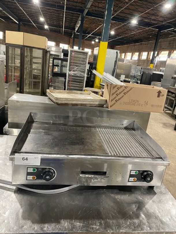 Commercial Countertop Flat And Grooved Grill Combo! With Back And Side Splashes! All Stainless Steel! 
