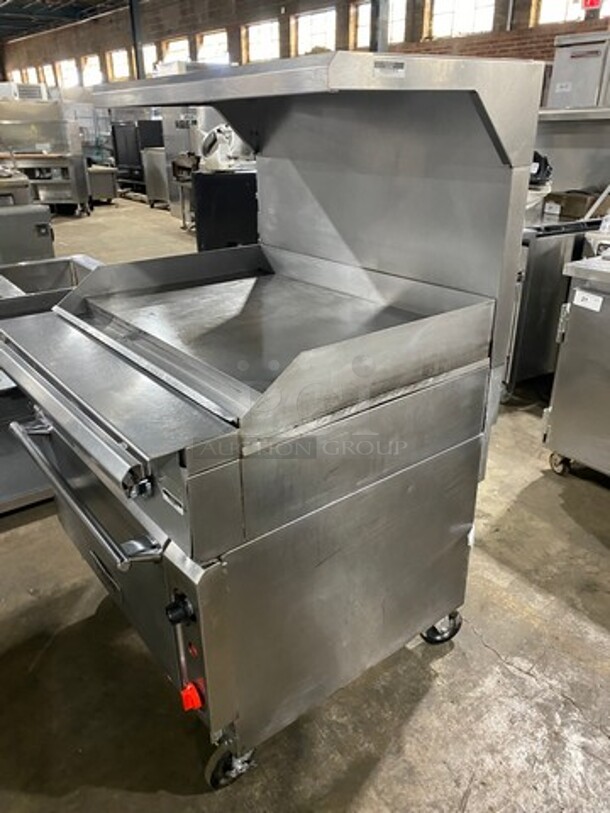 NICE! Vulcan Commercial Natural Gas Powered Flat Top Griddle! With Side Splashes! With Raised Back Splash And Salamander Shelf! All Stainless Steel! On Casters! - Image 2 of 9