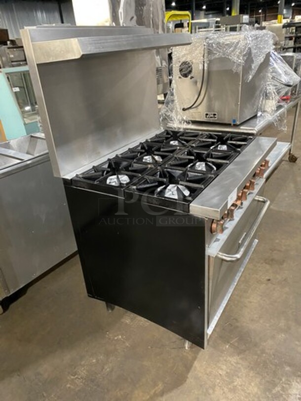 Pantin Commercial Natural Gas Powered 6 Burner Stove! With Raised Back Splash And Salamander Shelf! With Oven Underneath! All Stainless Steel! On Legs! - Image 2 of 9