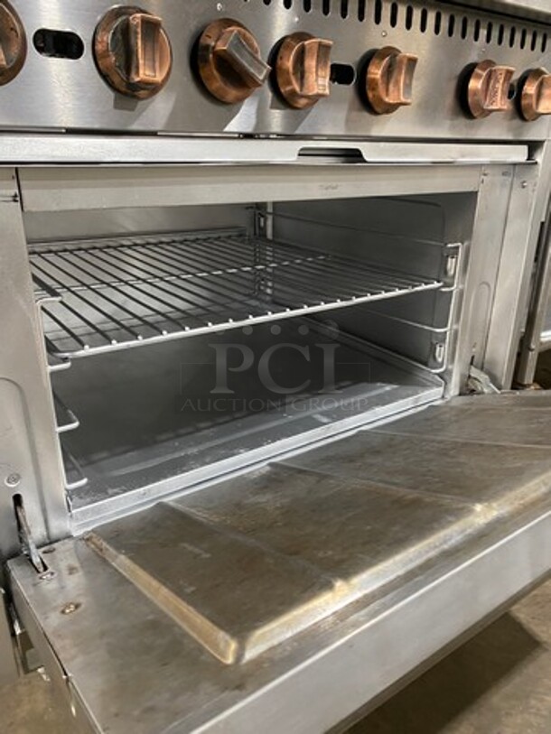 Pantin Commercial Natural Gas Powered 6 Burner Stove! With Raised Back Splash And Salamander Shelf! With Oven Underneath! All Stainless Steel! On Legs! - Image 7 of 9