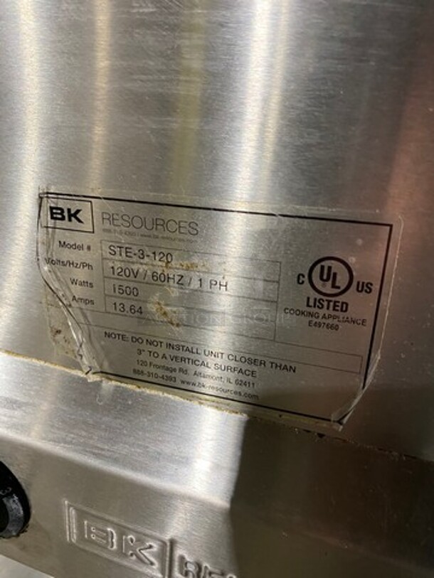 BK Resources Commercial Electric Powered 3 Well Steam Table! With Sneeze Guard! With Storage Space Underneath! All Stainless Steel! On Legs! Model: STE3120 120V 60HZ 1 Phase - Image 8 of 11