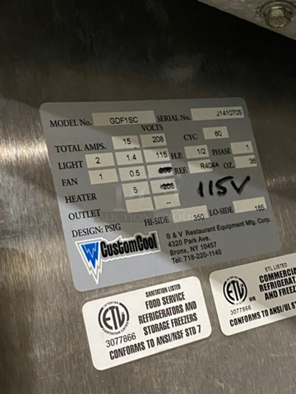 Custom Cool Commercial Single Door Reach In Cooler Merchandiser! View Through Door! With Poly Coated Racks! All Stainless Steel! Model: GDF1SC SN: J1410705 208V 60HZ 1 Phase - Image 7 of 9