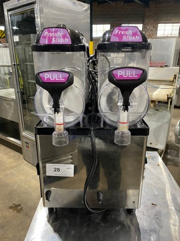 Icetro Commercial Countertop 2 Flavor Slushie/ Frozen Beverage Dispenser! Stainless Steel body! On Small Legs! Model: SSM52 115V - Image 1 of 9