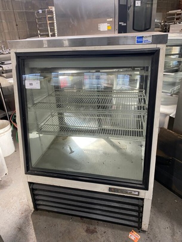 COOL! True Commercial Refrigerated Deli Display Case! With Back Sliding Access Glass Doors! With Poly Coated Racks! Model: TSID362 SN: 5097203 115V 60HZ 1 Phase