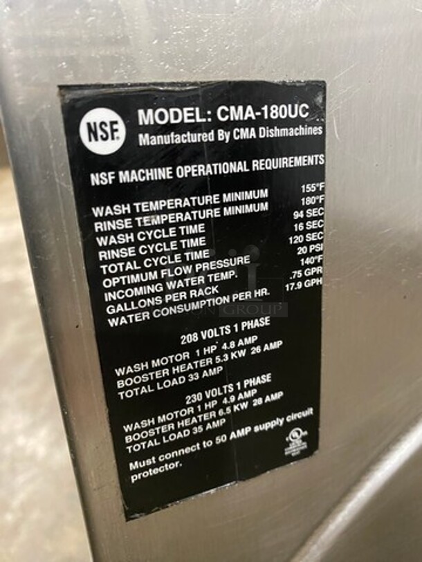 CMA Commercial Undercounter Dishwasher! All Stainless Steel! Model: CMA180UC 208V 60HZ 1 Phase - Image 8 of 9