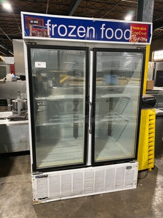 Master Bilt Commercial 2 Door Reach In Freezer Merchandiser! With View Through Doors! Poly Coated Racks! Model: BLG48HD SN: SU477729 115V 60HZ 1 Phase