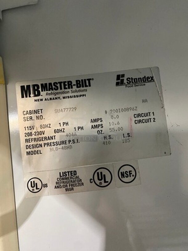 Master Bilt Commercial 2 Door Reach In Freezer Merchandiser! With View Through Doors! Poly Coated Racks! Model: BLG48HD SN: SU477729 115V 60HZ 1 Phase - Image 8 of 9