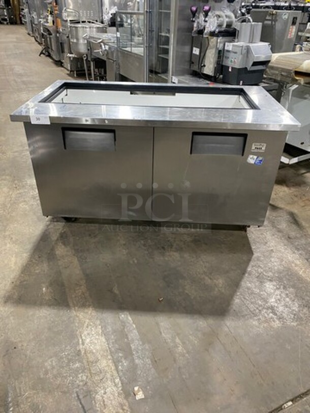 True Commercial Refrigerated Sandwich Prep Table! With 2 Door Underneath Storage Space! All Stainless Steel! On Casters! Model: QA6024MB SN:13895752 115V 60HZ 1 Phase