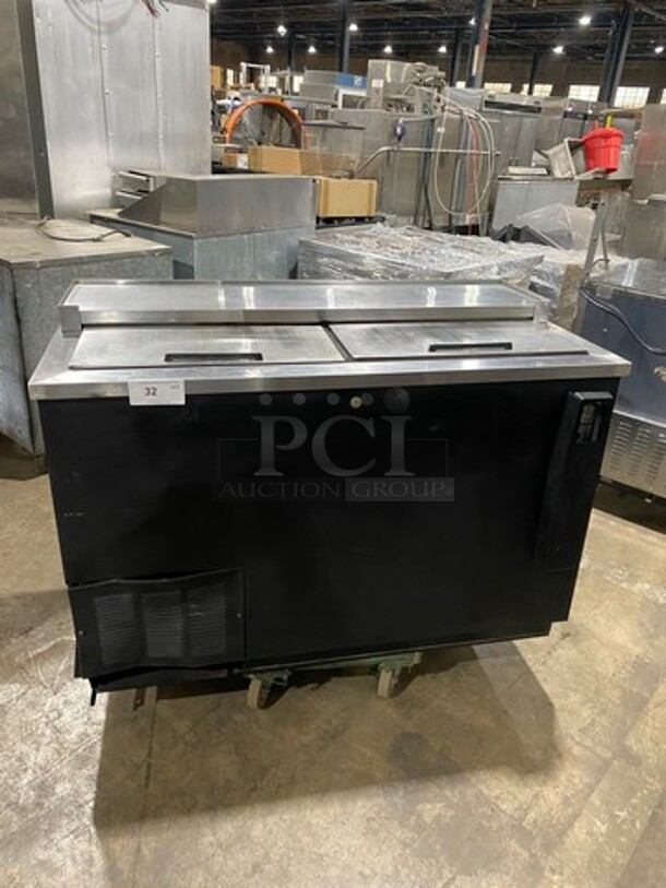 Beverage Air Commercial Under The Counter Beer Bottle Cooler! With 2 Sliding Stainless Steel Top Doors! Model: DW49 SN: 3804853 115V 60HZ 1 Phase