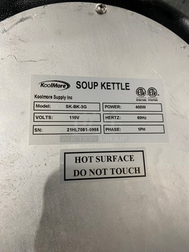 Kool More Commercial Countertop Food Warmer Soup Kettle! Model: SKBK3G SN: 21HL70810955 110V 60HZ 1 Phase - Image 6 of 7