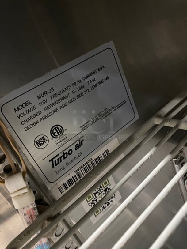 Turbo Air Commercial Single Door Lowboy/ Worktop Cooler! All Stainless Steel! Model: MUR28 SN: MU2RA06005 115V 60HZ 1 Phase - Image 6 of 9