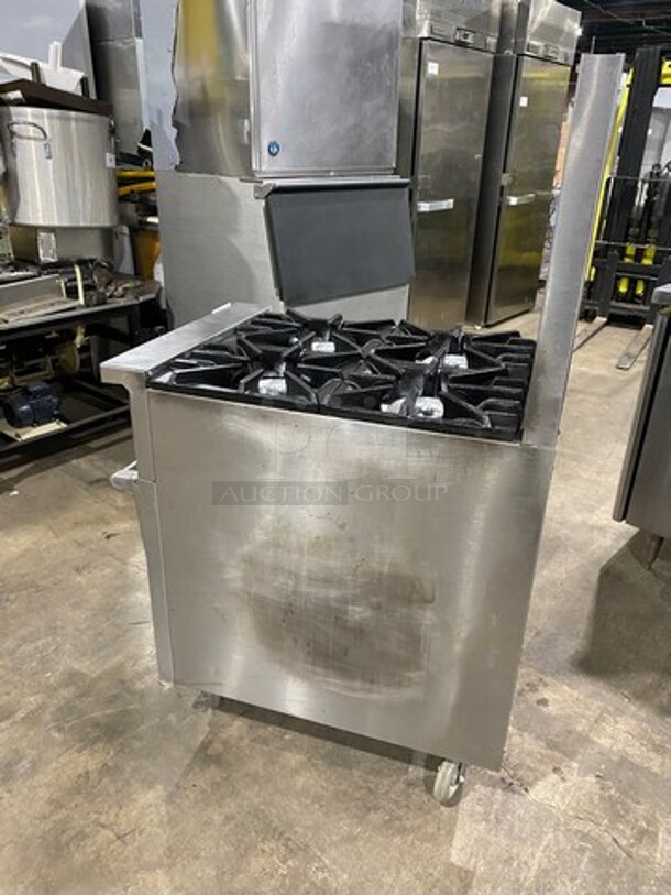 Sunfire Commercial Natural Gas Powered 4 Burner Stove! With Raised Back Splash! With Oven Underneath! All Stainless Steel! On Casters! - Image 3 of 11